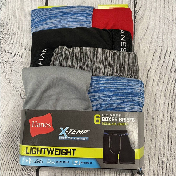 6 Pack Boys XL Hanes Utimate X-Temp Regular Length Boxer Briefs lightweight N10 - Picture 1 of 4